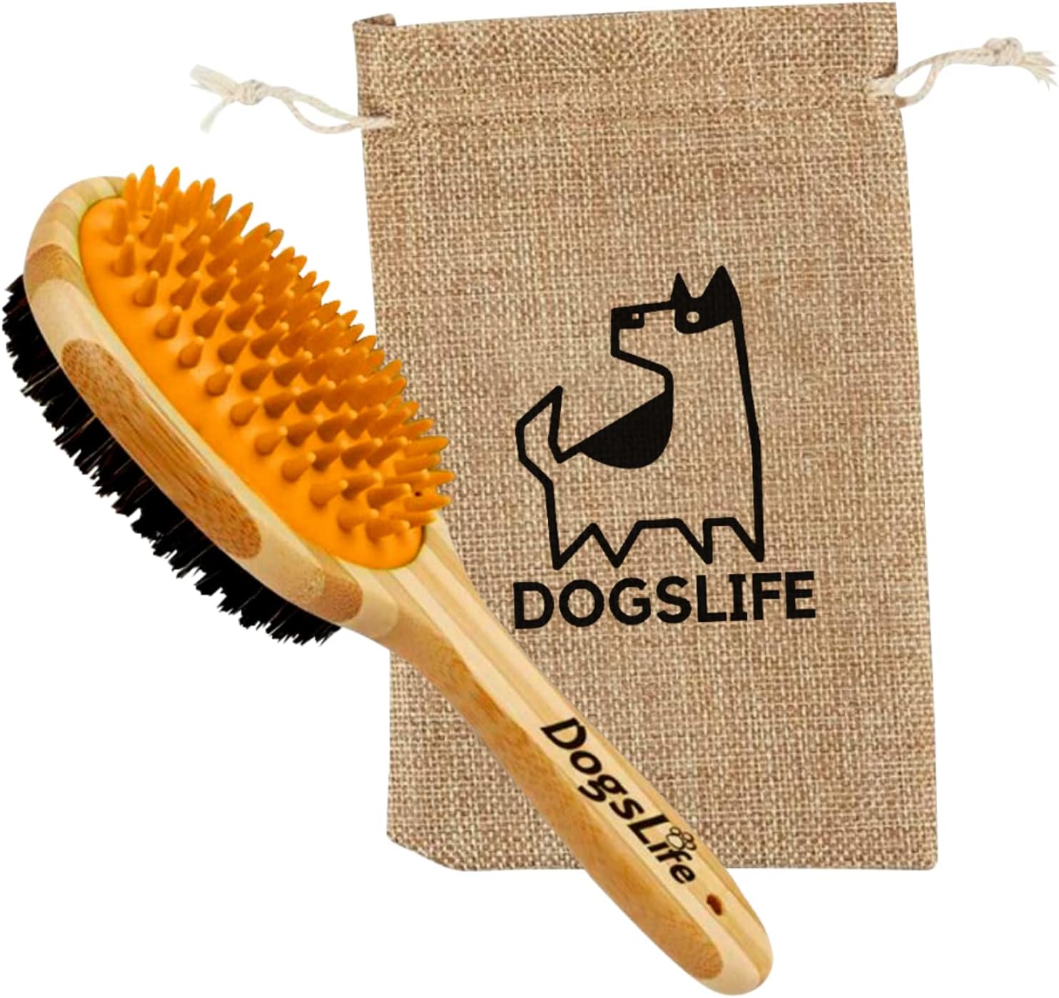 Bamboo Dog Brush with Silicone Massager for Dog Grooming | Massaging & Bathing | Free Reusable Eco-friendly Bag | Proven Double Sided Pet Brush Perfect For Long, Medium & Short Haired Dogs.…