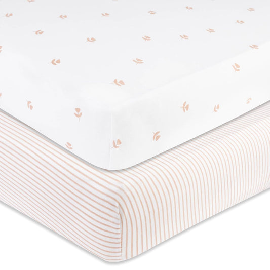Changing Pad Cover And Crib Sheet Set Bundle (Pink Tulip Collection)