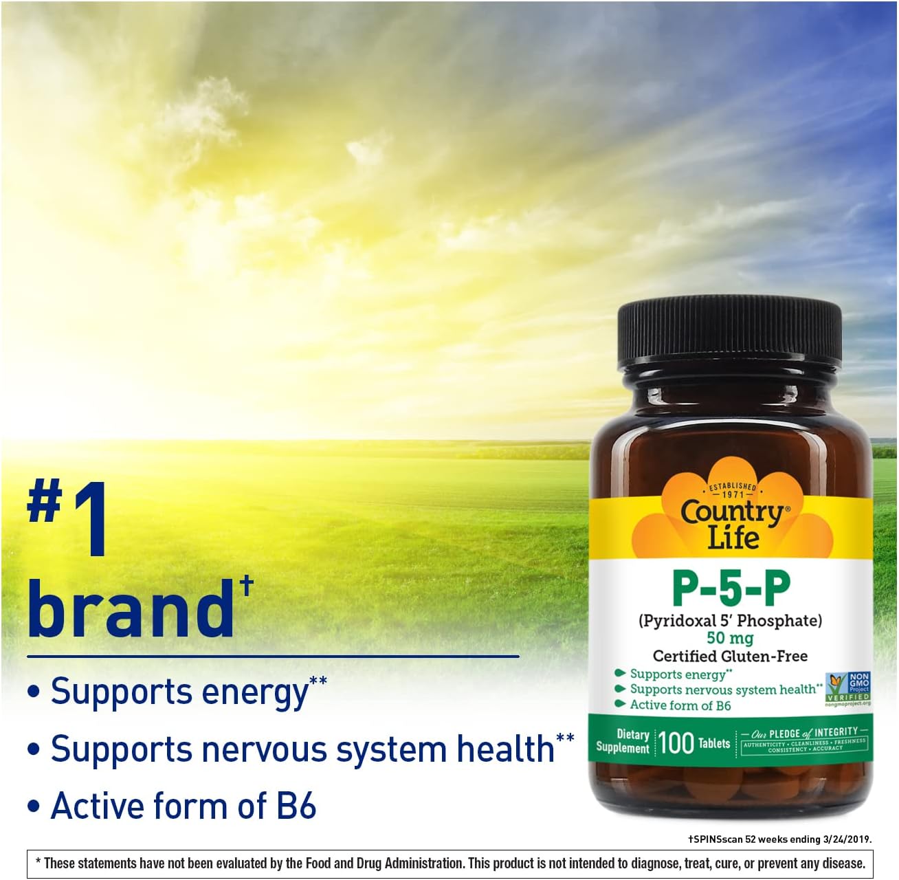 Country Life P-5-P Vitamin B6 – Bioavailable Pyridoxal-5-Phosphate Supplement For Energy, Nervous System Support, And Red Blood Cell Growth – Certified Gluten Free, Vegan, Non-Gmo – 100 Capsules : Health & Household