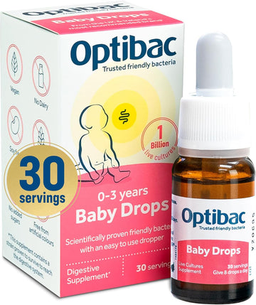Optibac Probiotics Baby Drops 10Ml - Expertly Formulated Vegan Digestive Probiotic Supplement For Newborns, Babies & Infants - Scientifically Proven Friendly Bacteria - Easy Oral Drops - 30 Day Supply