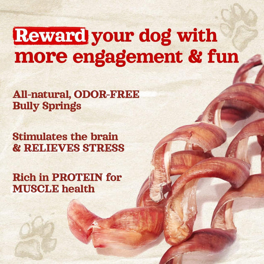 Natural Farm Odor-Free Curly Bully Sticks, (5-6 Inch, 5 Pack), Fully Digestible, 100% Beef Pizzle Chews, More Engagement & Fun, Grass-Fed, Non-Gmo, Fully Digestible - Best For Small & Medium Chewers