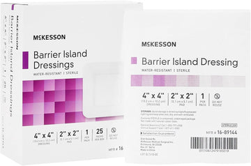 Mckesson Barrier Island Dressings, Sterile, Water Resistant, 4 In X 4 In, 25 Count, 4 Packs, 100 Total