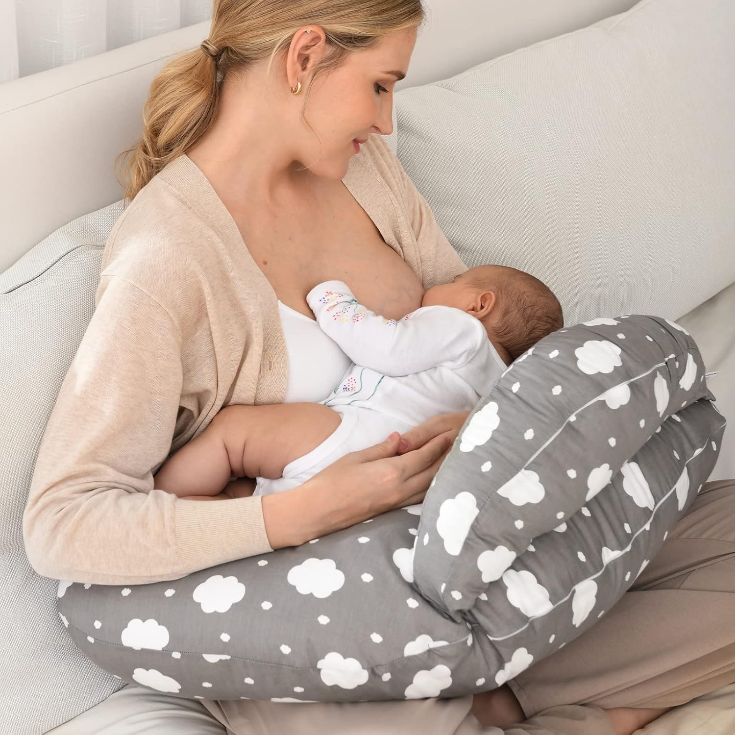 Momcozy Original Plus Size Nursing Pillow Cover, Fits All Breastfeeding Pillows, 100% Cotton Cover with Adjustable Waist Strap, Grey, Cover Only : Baby