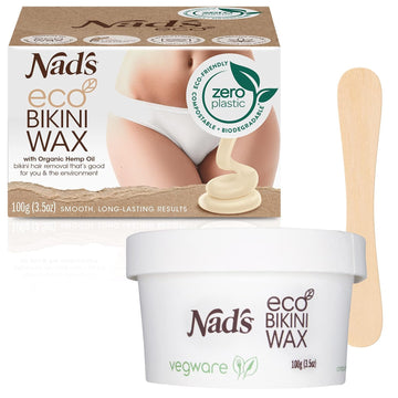 Nad's Eco Bikini Wax, Professional salon Quality Microwaveable Hard Stripless Wax, Plastic Free Vegan Wax, Includes 100g Eco Wax & 1 Wooden Spatula