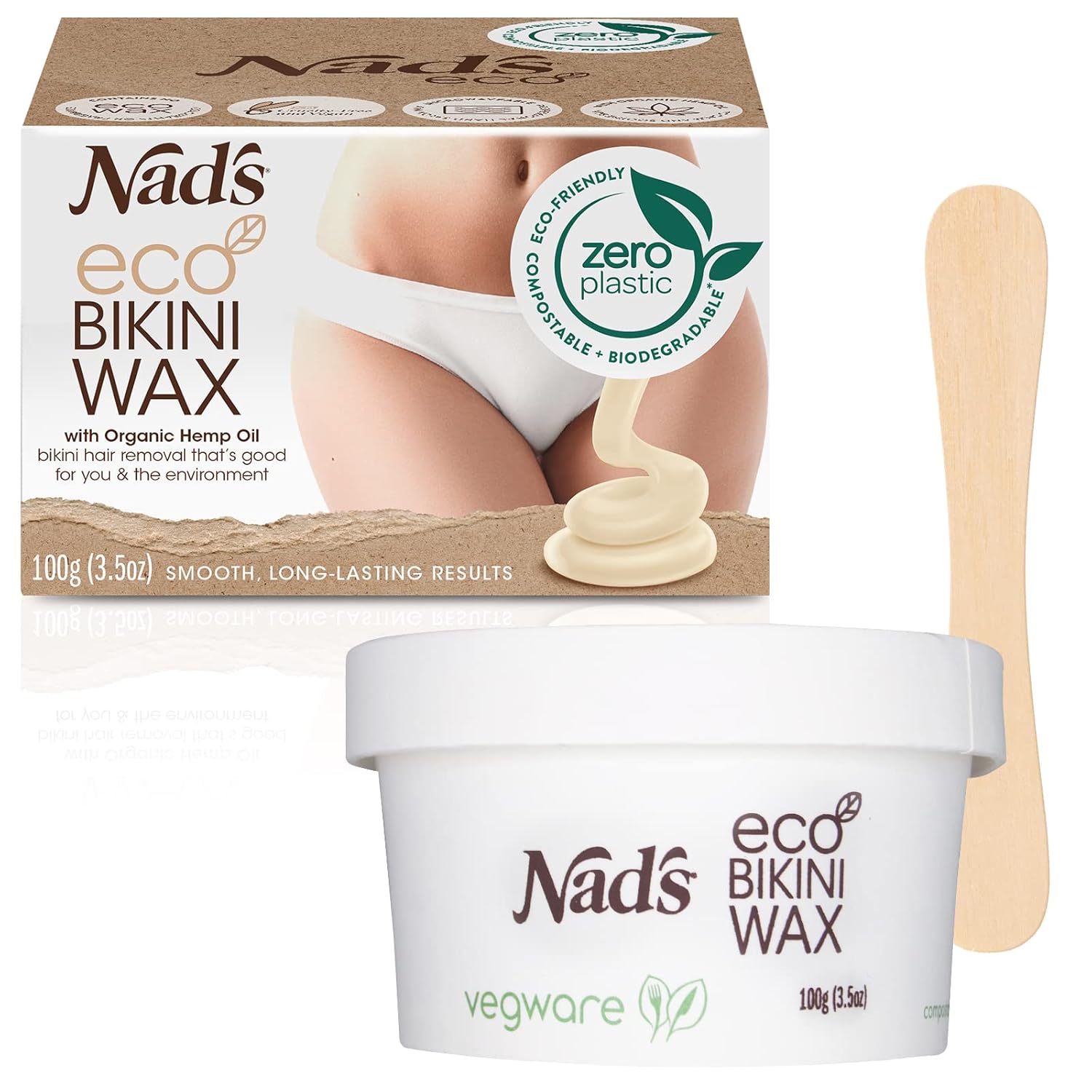 Nad'S Professional Salon Quality Microwaveable Hard Stripless Eco Bikini Wax, Plastic-Free Vegan Formula Includes 100G Wax & Wooden Spatula