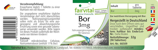 Fairvital | Boron 3mg - BULK PACK for 3 months - VEGAN - 90 tablets - trace element from sodium tetraborate