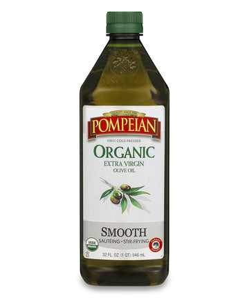 Pompeian Usda Organic Smooth Extra Virgin Olive Oil, First Cold Pressed, Smooth, Delicate Flavor, Perfect For Sautéing & Stir-Frying, 32 Fl. Oz