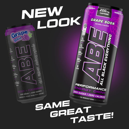 Applied Nutrition Abe Pre Workout Cans - All Black Everything Energy + Performance Drink, Abe Carbonated Beverage Sugar Free With Caffeine (Pack Of 12 Cans X 330Ml) (Orange Burst)
