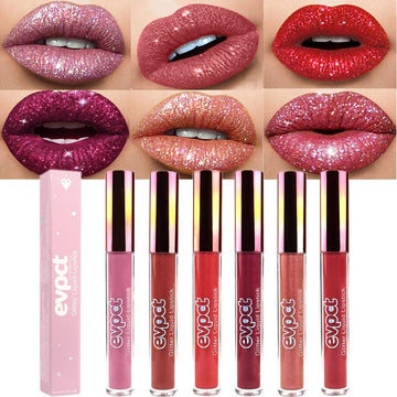 Evpct 1Pcs Mauve Red Matte To Glitter Liquid Lipstick Lip Set Kit, Long Lasting Matte Diamond Glitter Lipstick Waterproof, Colorful Sparkly Glossy Metallic Shimmer Sparkle Lip Gloss For Women 02