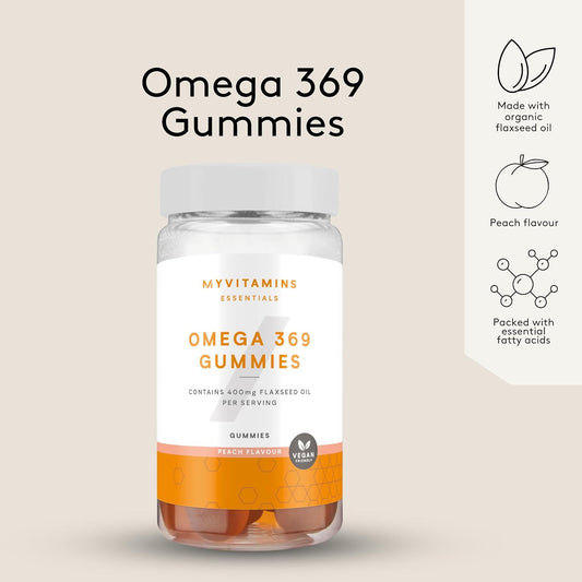 Myprotein Omega 3-6-9 Peach Flavored Gummies – Vegan Omega Supplement With Flaxseed & Borage Oil – Essential Fatty Acids For Heart, Brain, Joint & Eye Health – 60 Chewable Gummies