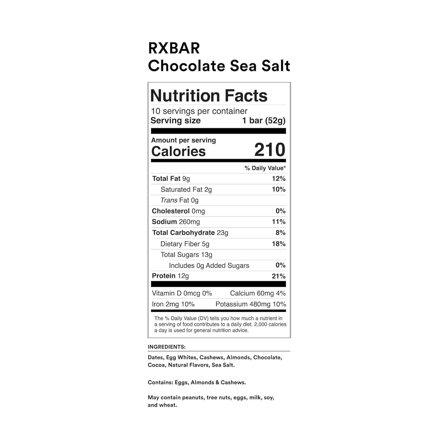 RXBAR Protein Bars, Protein Snack, Snack Bars, Chocolate Sea Salt, 18.3oz Box (10 Bars) : Grocery & Gourmet Food