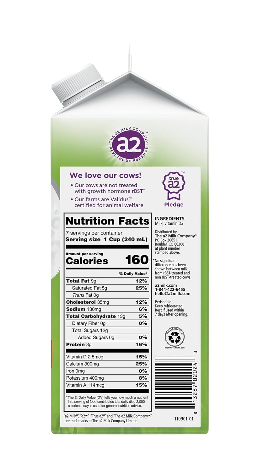 A2 Milk® Grass-Fed Whole Milk, 59 Oz