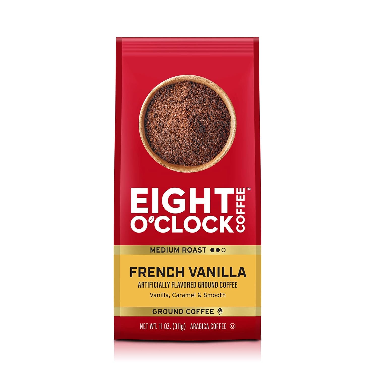 Eight O'Clock Coffee French Vanilla, 11 Ounce (Pack of 6) Medium Roast Flavored Ground Coffee, 100% Arabica, Kosher Certified
