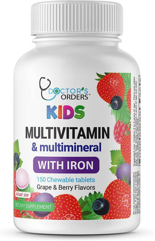 Multivitamin & Multimineral With Iron Chewables For Kids  Vegetarian  Gluten Free Vegetarian  Great Tasting - Natural Flavored Pectin Chews With Vitamins A, B, C, D & E  150 Count