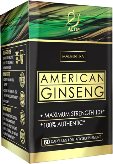 Actif American Ginseng - 100% Authentic 10 Year Old Ginseng, Non-Gmo, 500Mg - Made In Usa