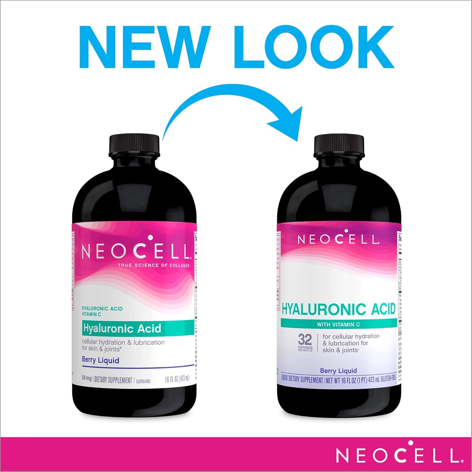 NeoCell Hyaluronic Acid Liq with Vitamin C, Fights Collagen Depletion, Supports Tissue Hydration, Gluten Free, Berry, 16 . 