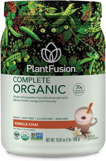 PlantFusion Complete Organic Protein Powder - Plant Based Protein Powder with Fermented Superfoods - Keto & Vegan Friendly, Gluten Free, Soy Free, Non-Dairy, No Sugar, Non-GMO - Vanilla 1lb