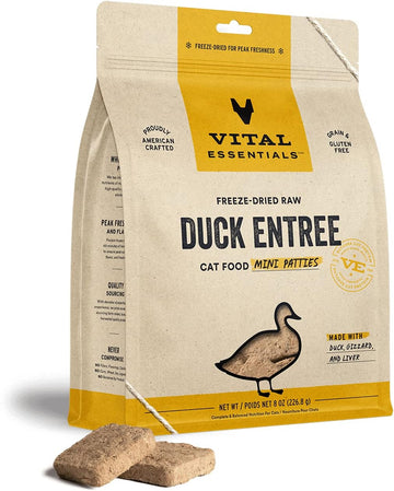 Vital Essentials Freeze Dried Raw Cat Food, Duck Mini Patties Entree, 8 Oz