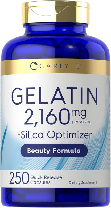 Gelatin 2160 Mg | With Silica Optimizer | 250 Capsules | Non-Gmo, And Gluten Free Supplement | By Carlyle