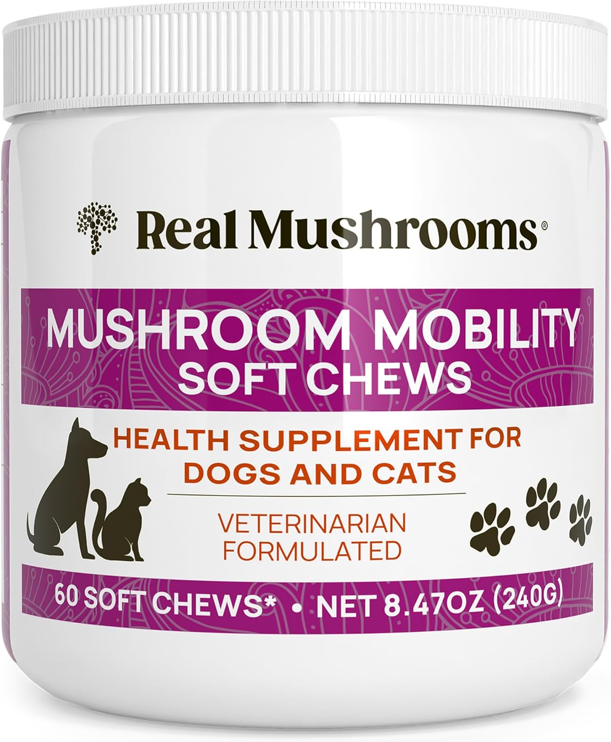Hip And Joint Supplement For Dogs And Cats - Real Mushrooms Mobility Chews -Green Lipped Mussel Powder And Organic Ergo Gold Vitamins For Flexibility, Mobility, Hip And Joint Support (240 Ct)