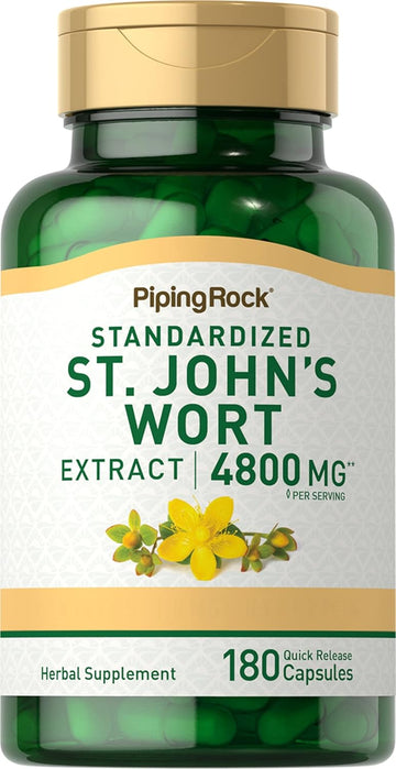 Piping Rock St. John's Wort Capsules | 4800 mg | 180 Count | Standardized Extract | Non-GMO, Gluten Free Supplement