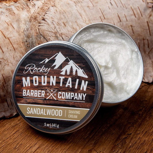 Shaving Cream For Men With Sandalwood Essential Oil - Thick Lather For Traditional And Cartridge Shaving - By Rocky Mountain Barber Company – 5Oz Tin