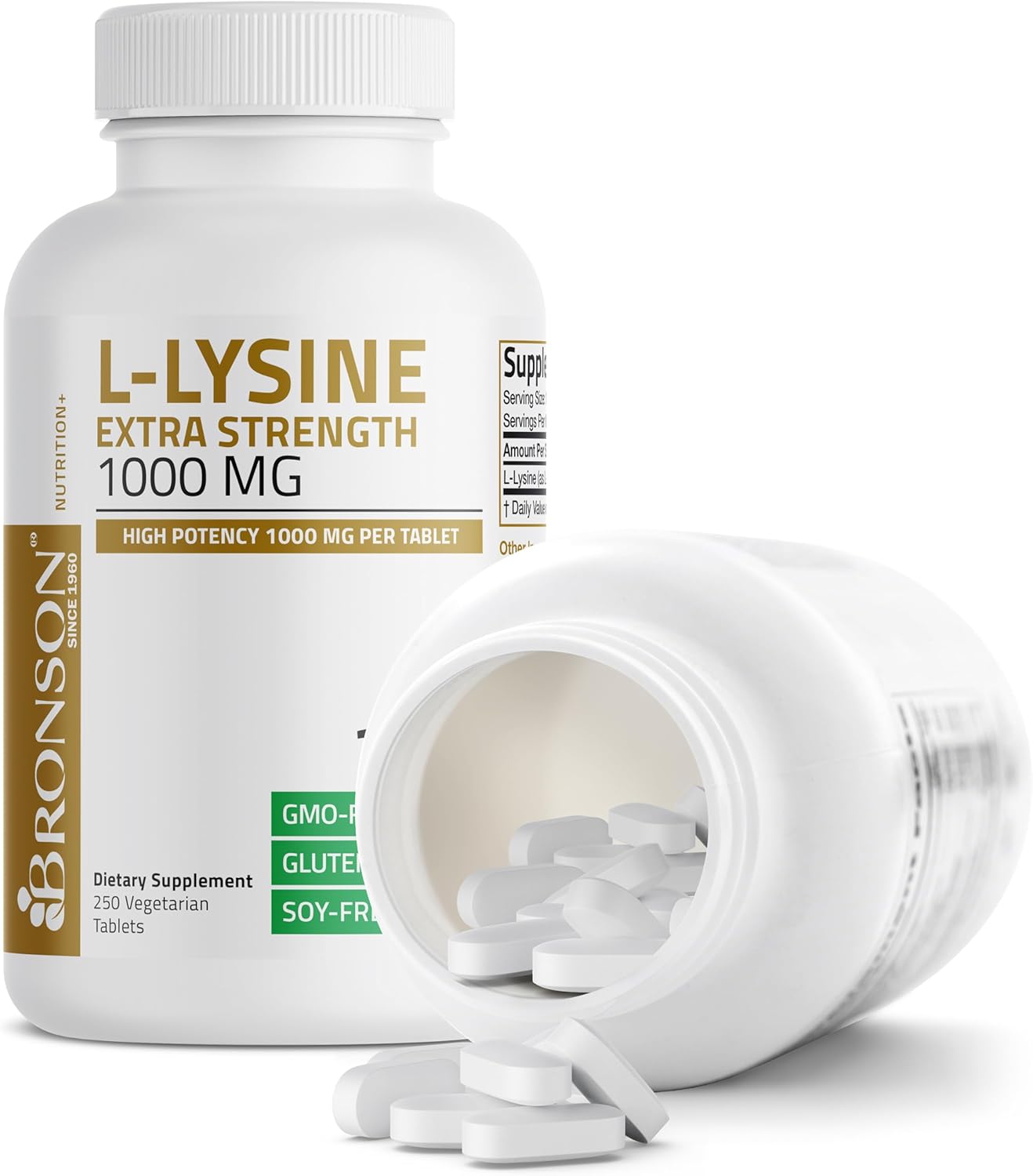 Bronson L-Lysine Extra Strength 1000 MG per Tablet High Potency, Immune Support & Supports Collagen Synthesis, Non-GMO, 250 Vegetarian Tablets : Health & Household