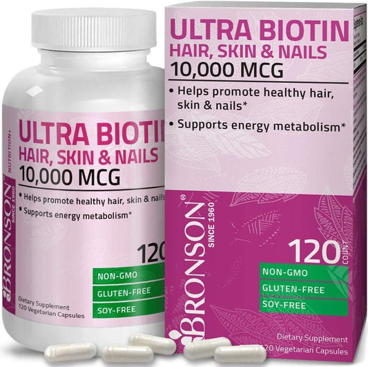 Bronson Hair, Skin & Nails with Biotin Extra Strength Vitamin Supplement for Women + Ultra Biotin 10,000 Mcg