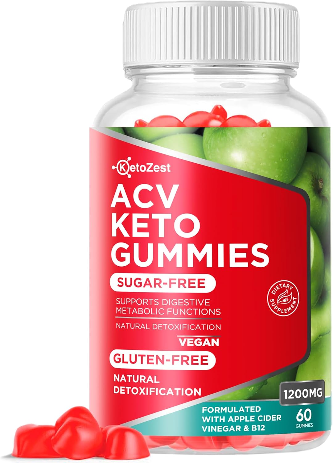 Keto Acv Gummies Supplement - Apple Cider Vinegar Gummies For Women Men - Sugar & Gluten Free (1200Mg)