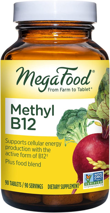 Megafood Methyl B12 - Vegan - Includes Methyl Folate, Vitamin B12 & B6 - Supports Cellular Energy Production, Nervous System Health & Cardiovascular Function - 90 Tablets