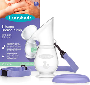 Lansinoh - Silicone Manual Breast Pump - Breast Milk Collector with Lid and Neck Strap - Hands-Free Suction