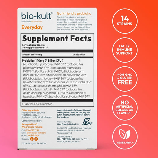 Bio-Kult Everyday Probiotics | 14 Strains | Adult Probiotic Supplement | Non-Gmo, Gluten-Free | 120 Capsules