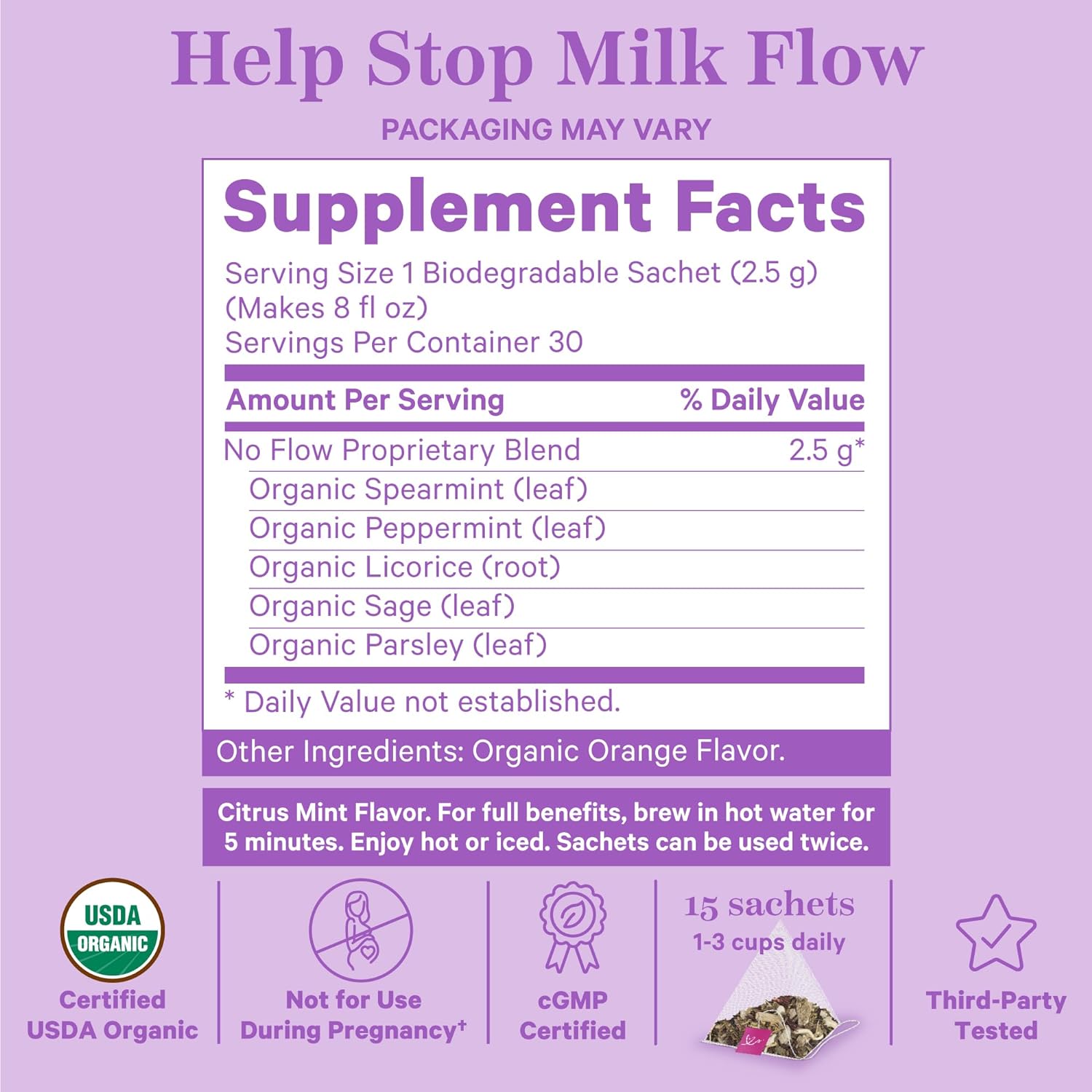 Pink Stork No Flow Tea, Organic Sage Tea to Help Dry Up Breast Milk Supply, Stop Breastfeeding and Wean Lactation Naturally, Postpartum Essentials - 30 Cups : Grocery & Gourmet Food
