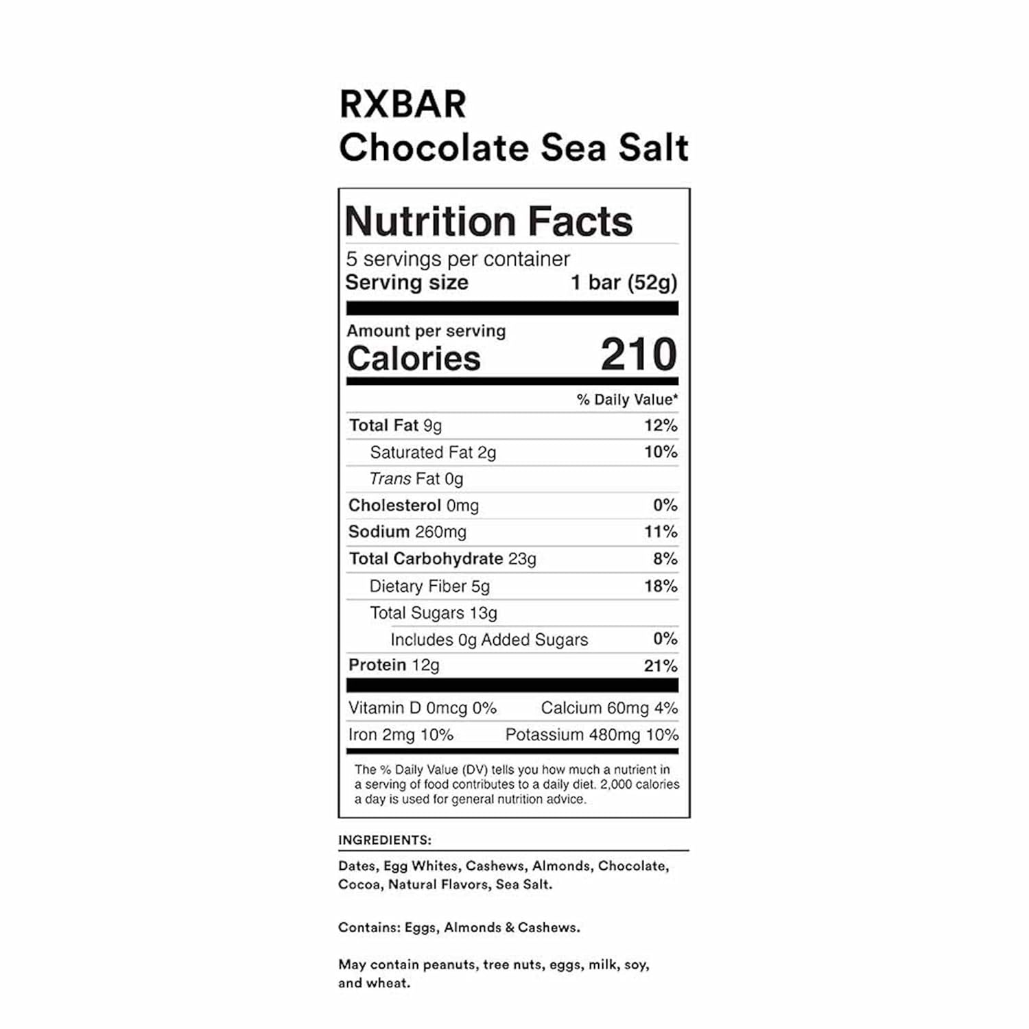 RXBAR Protein Bars, 12g Protein, Gluten Free Snacks, Chocolate Sea Salt (6 Boxes, 30 Bars) : Grocery & Gourmet Food