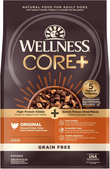 Wellness Core+ (Formerly Rawrev) Natural Grain Free Dry Dog Food, Original Turkey & Chicken With Freeze Dried Turkey, 20-Pound Bag