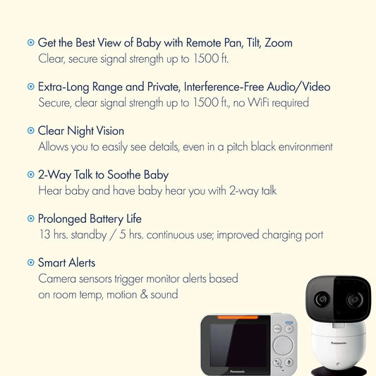Panasonic Baby Monitor with Camera and Audio, 3.5” Color Video Baby Monitor, Extra Long Range, Secure Connection, 2-Way Talk, Soothing Sounds, Remote Pan, Tilt, Zoom,1 Camera, KX-HN4001W (White/Black)