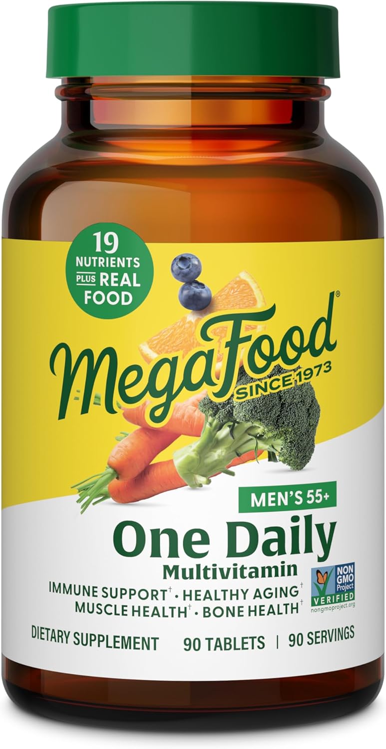 Megafood Men'S 55+ One Daily - Multivitamin For Men With Vitamin B12, Vitamin C, Vitamin D & Zinc - Optimal Aging & Immune Support Supplement - Vegetarian - Made Without 9 Food Allergens - 90 Tabs