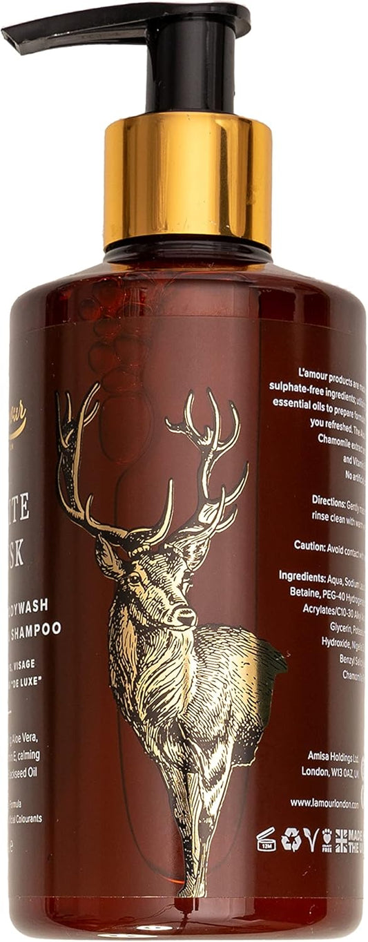 L'Amour Natural | Black Oud | Luxury Face Wash, Body Wash & Shampoo | Essential Oils | Sulphate Free | Gentle For Dry And Sensitive Skin | 250Ml