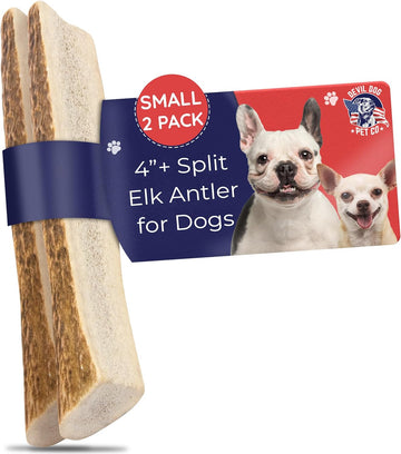 Devil Dog Pet Co. Split Elk Antlers for Dogs, 2 Pack, Small 4”+ – Grade A Long Lasting Dog Bones for Aggressive Chewers, Premium USA Naturally Shed Antler Dog Chew – No Odor, Dog Antler Chews