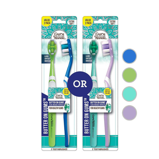 Gurunanda Butter On Gums Toothbrush With Extra Soft Bristles For Sensitive Gums, Soft Toothbrush For Kids & Adults, 2 Ct