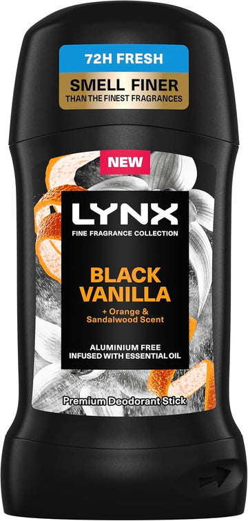 Lynx Fine Fragrance Collection Black Vanilla Premium Deodorant Stick Men'S Deodorant With A Vanilla, Orange & Sandalwood Fragrance For 72 Hour Odour Protection 50 Ml (Pack Of 2)