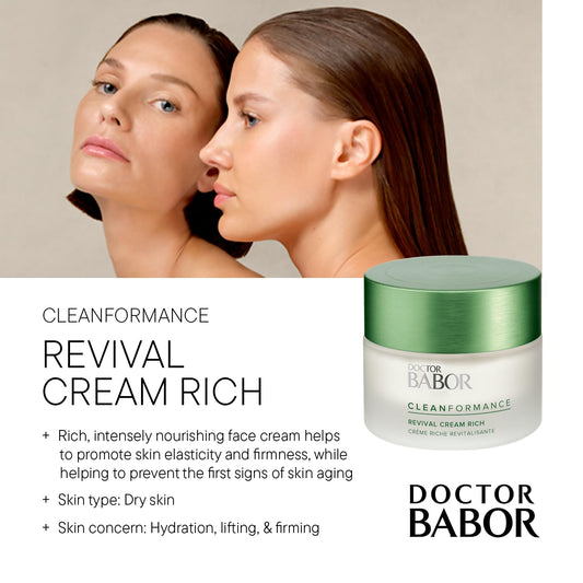 Babor Cleanformance Revival Cream Rich, Revitalizing Probiotic Face Cream With Hyaluronic Acid, Promotes Skin Elasticity & Firmness, Anti Aging Cream To Hydrate And Lift, 1.69 Oz