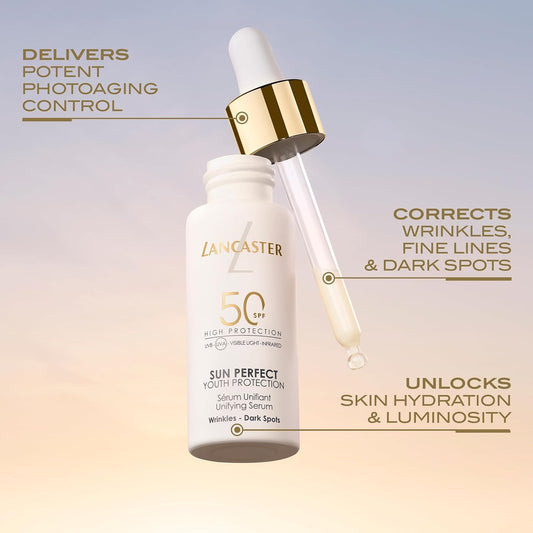 Lancaster Sun Perfect Unifying Serum Spf50 30Ml, Photoaging Control, Broad Spectrum Sun Protection, With Sun Repair System & Glow Booster Complex, Lightweight Texture, Suitable As Make-Up Base