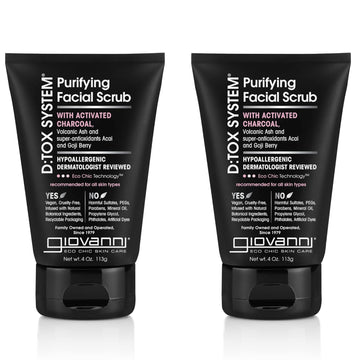 Giovanni D:Tox System Purifying Facial Scrub - Activated Charcoal, Removes Impurities, Hypoallergenic, Dermatologist Tested, Super Antioxidants Acai & Goji Berry - 4 Oz (2 Pack)