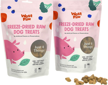 WEST PAW Freeze-Dried Raw All Natural Dog and Puppy Training Treats, Single Ingredient, Humanely Raised and Sustainably Sourced, Made in USA, Pork with Superfood, 2 Pack