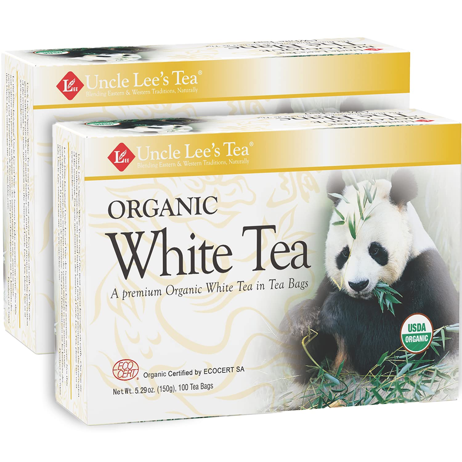 Uncle Lee'S Tea Organic White Tea - Premium Tea For Everyday Wellness, Low Caffeine, Antioxidant-Rich White Tea Bags, Individually Wrapped, 100 Count (Pack Of 2)