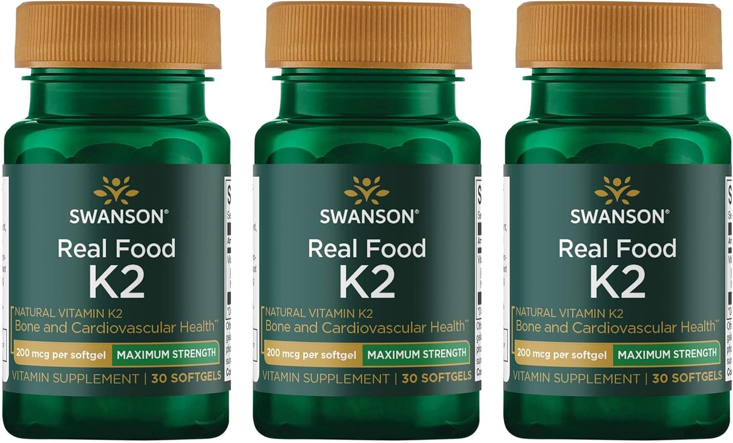 Swanson Maximum Strength Vitamin K2 (Menaquinone-7)-Vitamin Supplement Supporting Cardiovascular And Bone Health-Made From Japanese Natto To Help Regulate Calcium (30 Softgels, 200Mcg Each) 3 Pack