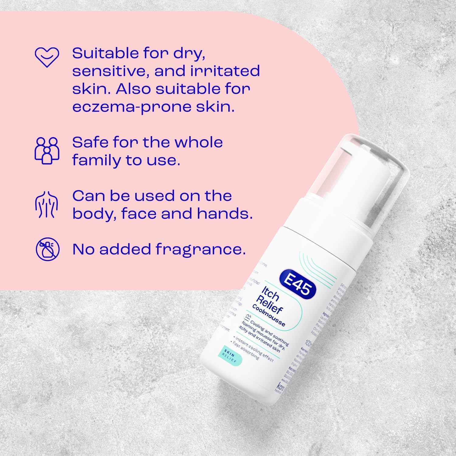 E45 Itch Relief Coolmousse 100ml – Face and Body Foam for Dry Skin, Itchy Skin and Irritated Skin - Cooling Foam to Soothe Itchy Skin : Amazon.co.uk: Health & Personal Care