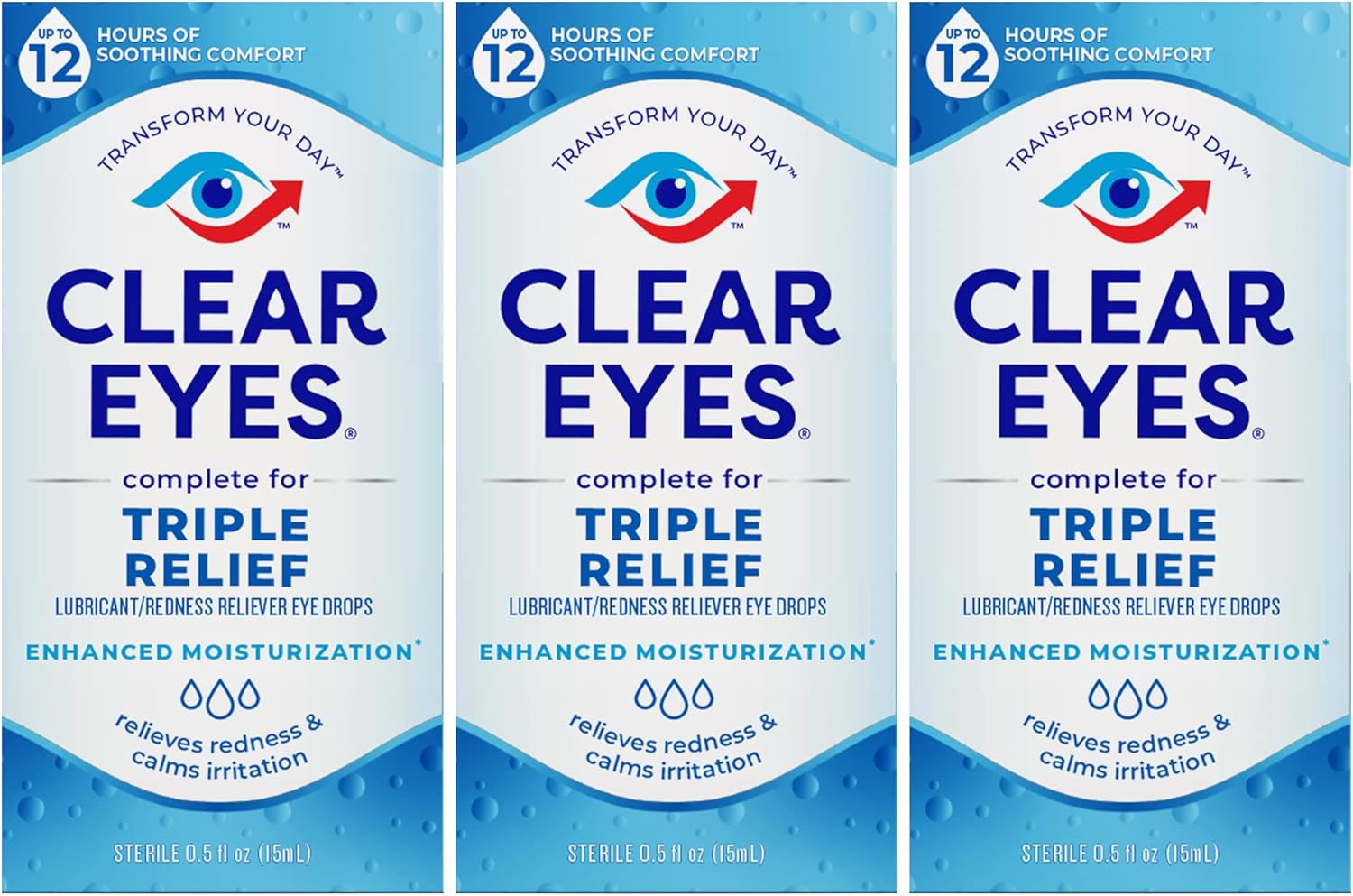 Clear Eyes Triple Relief Eye Drops, Relieves Redness & Calms Irritation, 0.5 Fl Oz