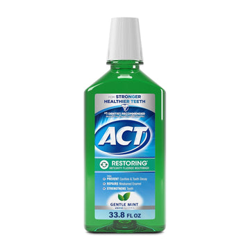 Act Restoring Zero Alcohol Fluoride Mouthwash 33.8 Fl. Oz. Strengthens Tooth Enamel, Mint Burst